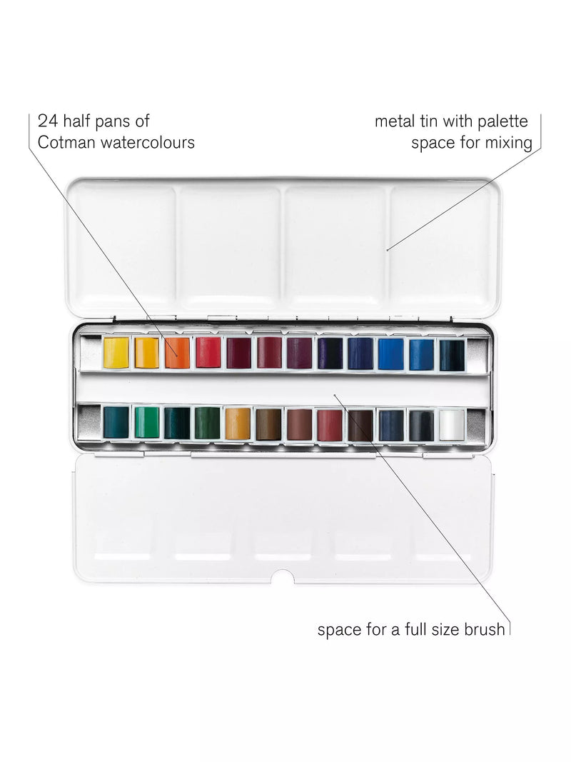 Winsor & Newton Cotman watercolour paints set of 24 half pans, UK version