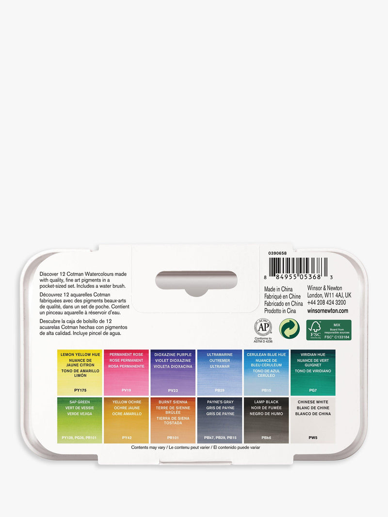 Winsor & Newton Cotman watercolour set 12 pans, imported from the UK