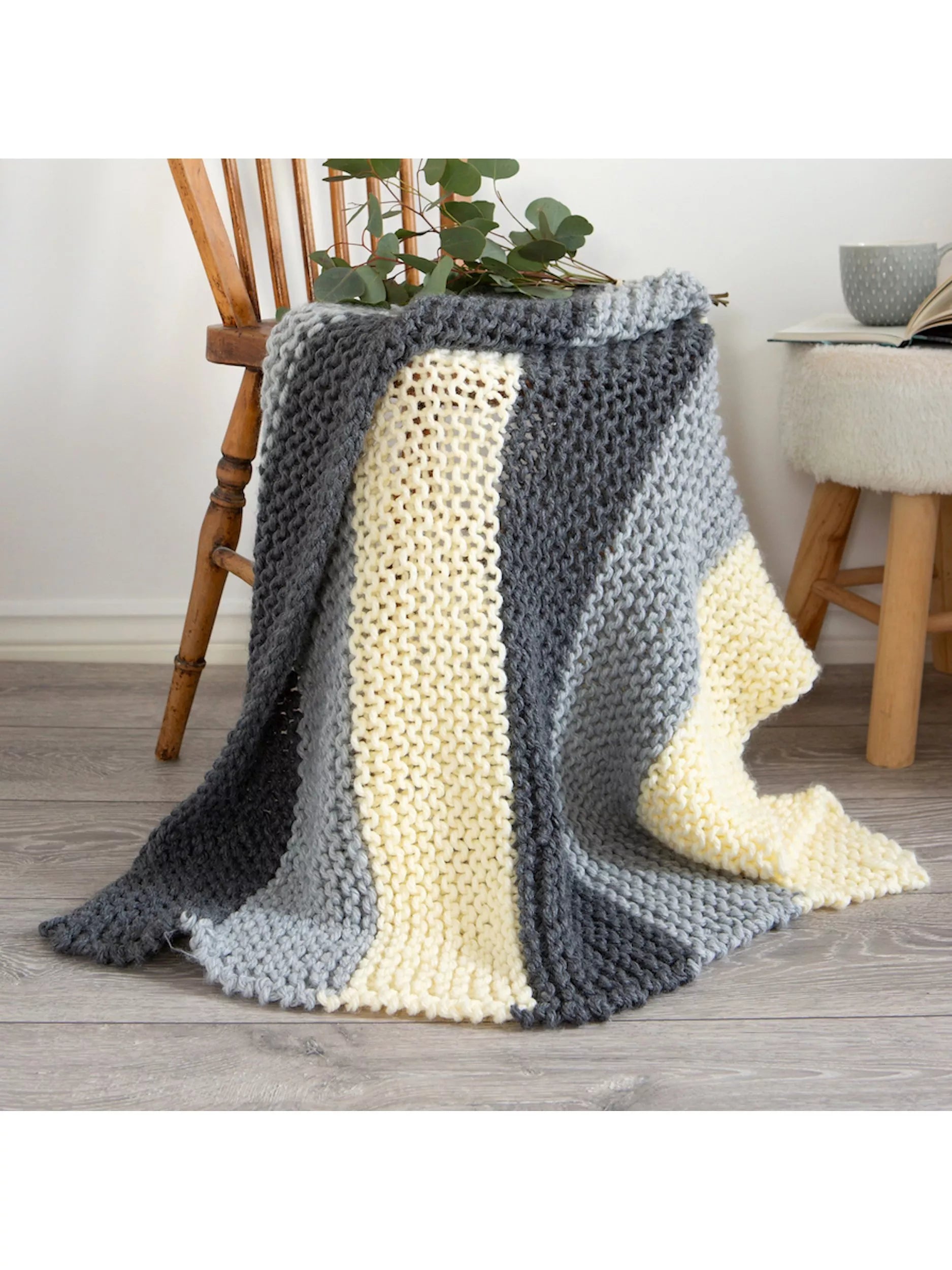 Wool Couture stripy blanket knitting kit 110x98cm - British product
