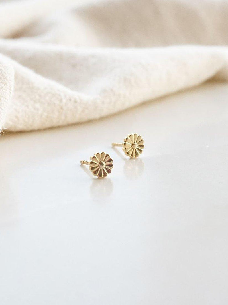 Daisy London Flower Bloom gold stud earrings, imported from the UK