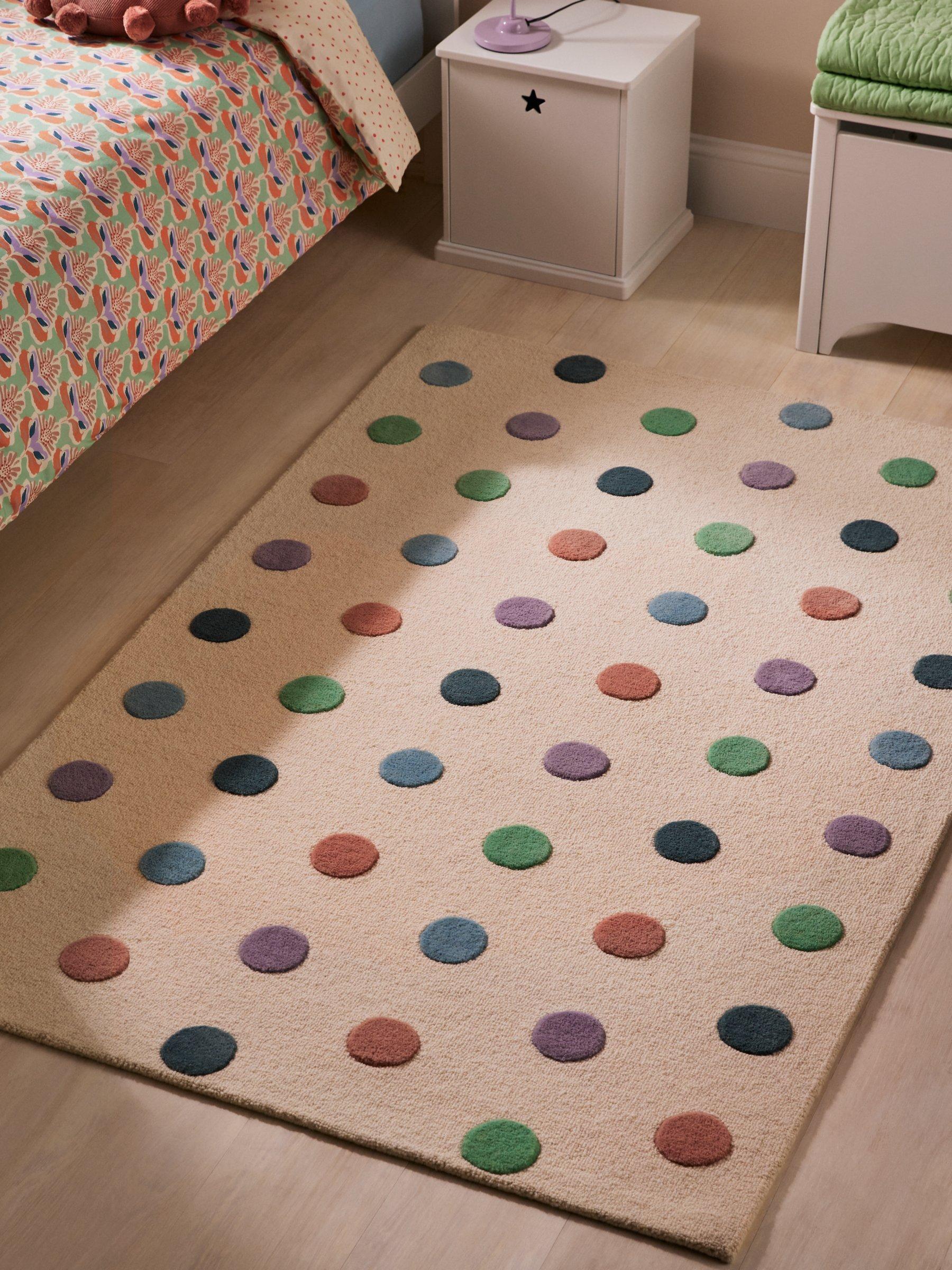 John Lewis polka dot wool rug multi 180x120cm, UK version