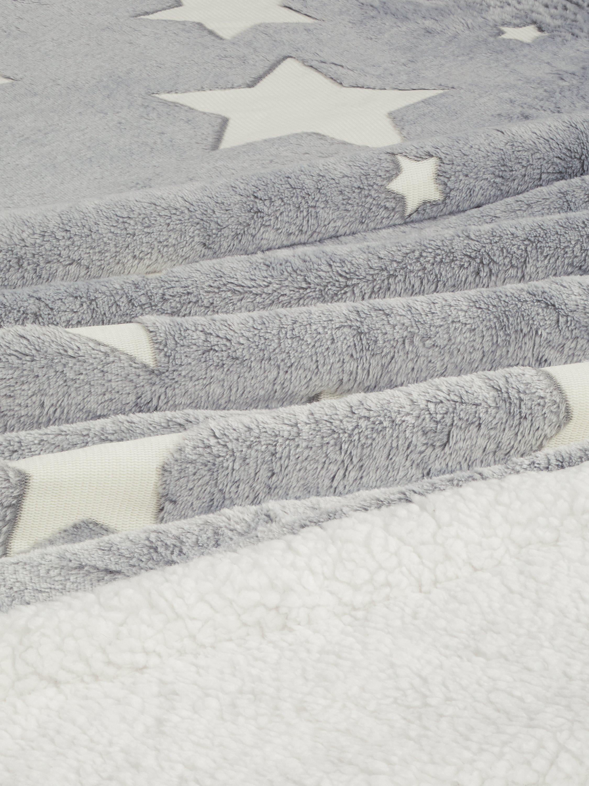 John Lewis kids' glow-in-the-dark star print sherpa fleece blanket, UK version