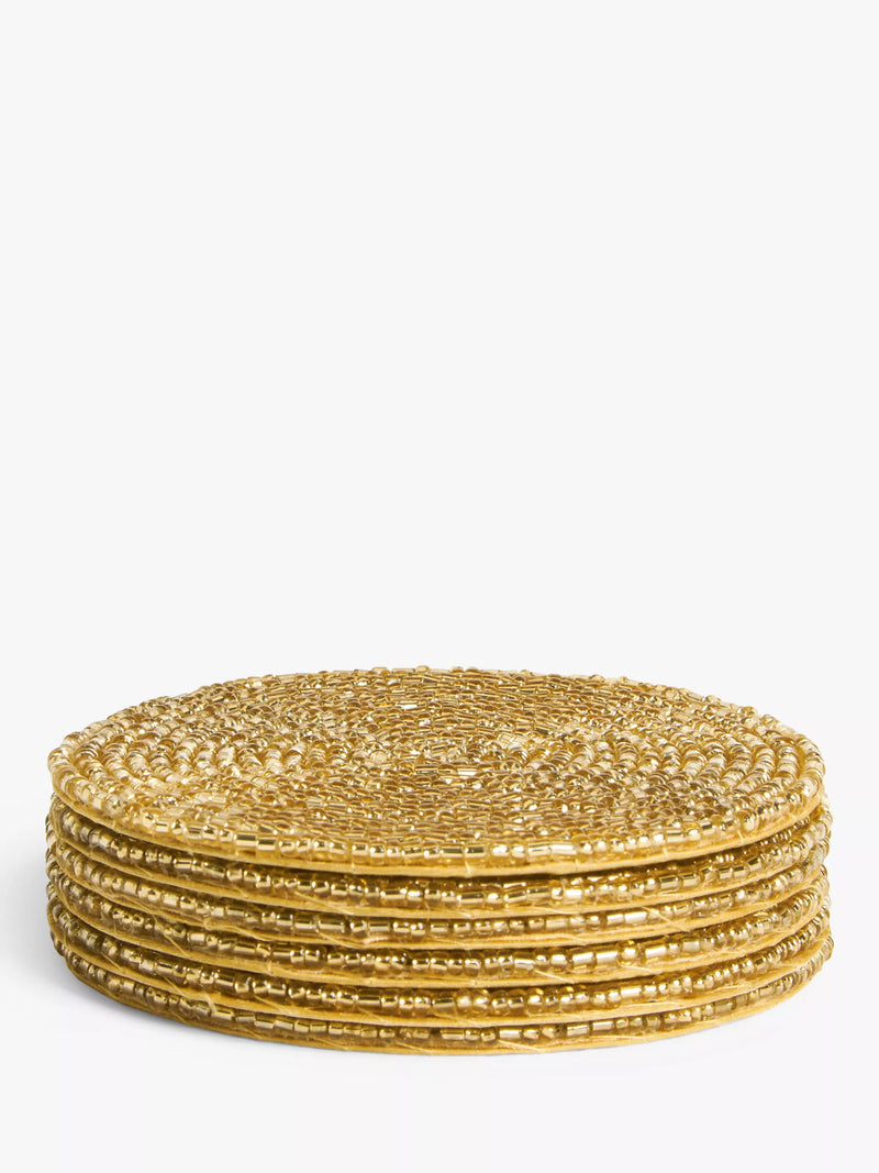 John Lewis Gold Beaded Round Coasters Set of 4, UK version