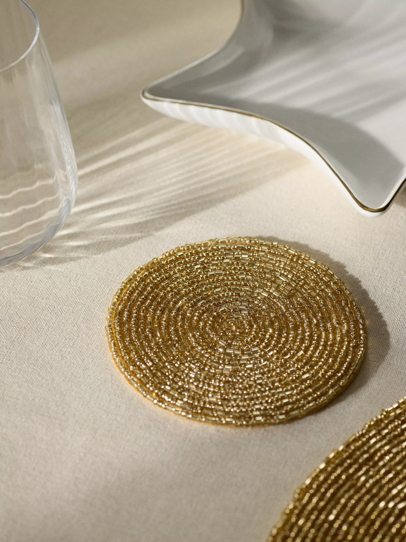 John Lewis Gold Beaded Round Coasters Set of 4, UK version