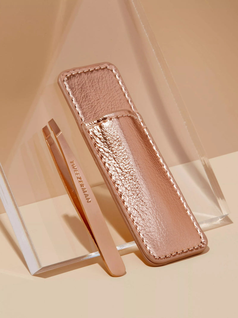 Tweezerman rose gold mini slant tweezers, imported from the UK