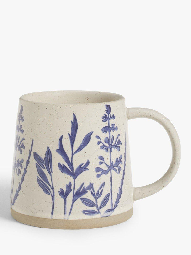 John Lewis Woodland Floral Glazed Stoneware Garden Mug in beige and blue, 450ml, UK version
