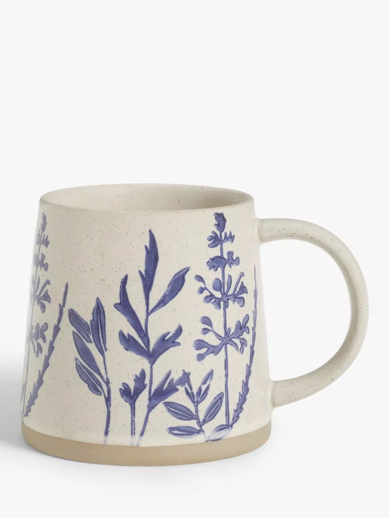 John Lewis Woodland Floral Glazed Stoneware Garden Mug, 450ml, Beige/Blue