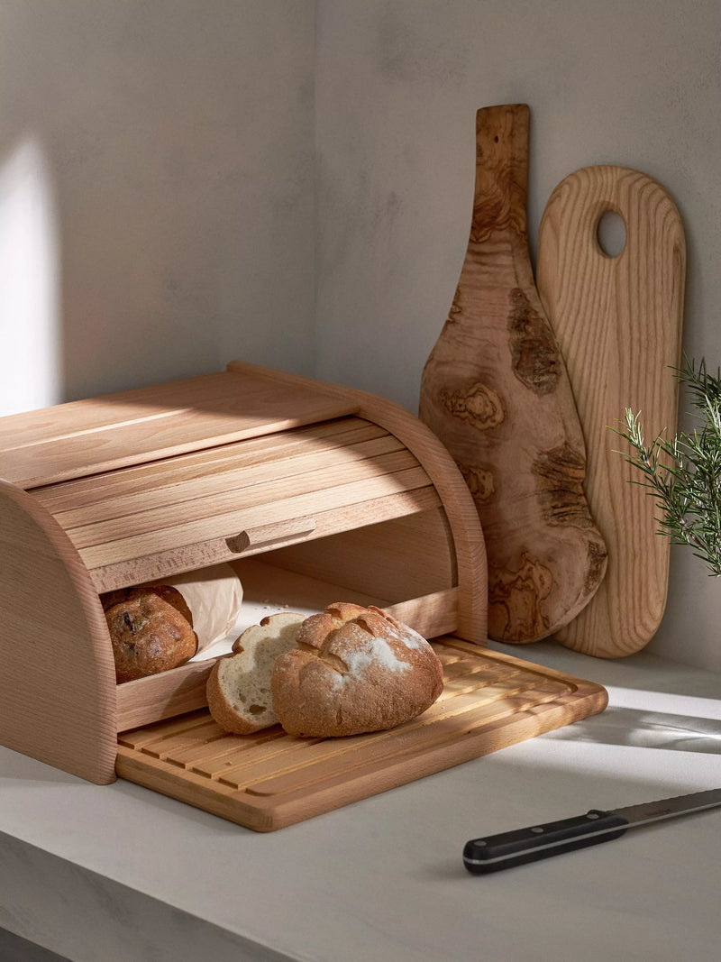 John Lewis beech wood bread bin with roll top - British product