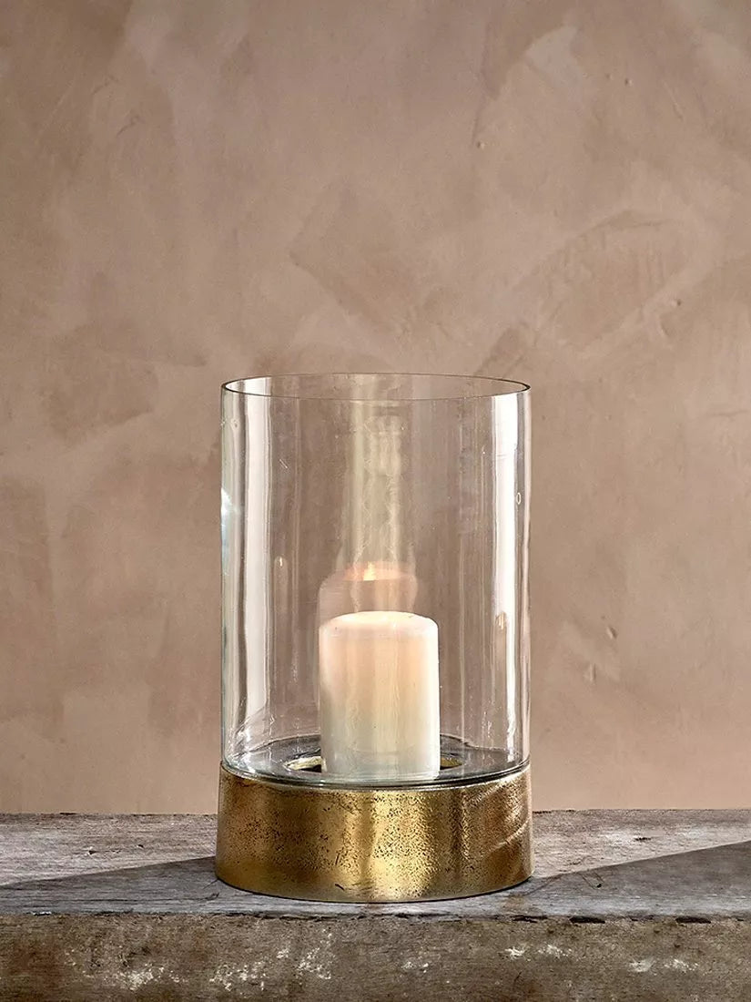 nkuku hurricane lantern clear gold 31cm tall - British product