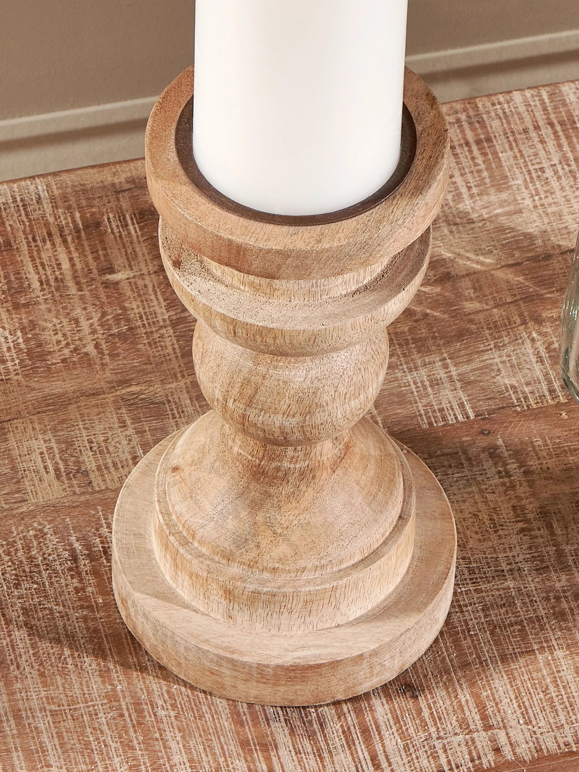 nkuku Kibibi wooden candlestick natural, UK version