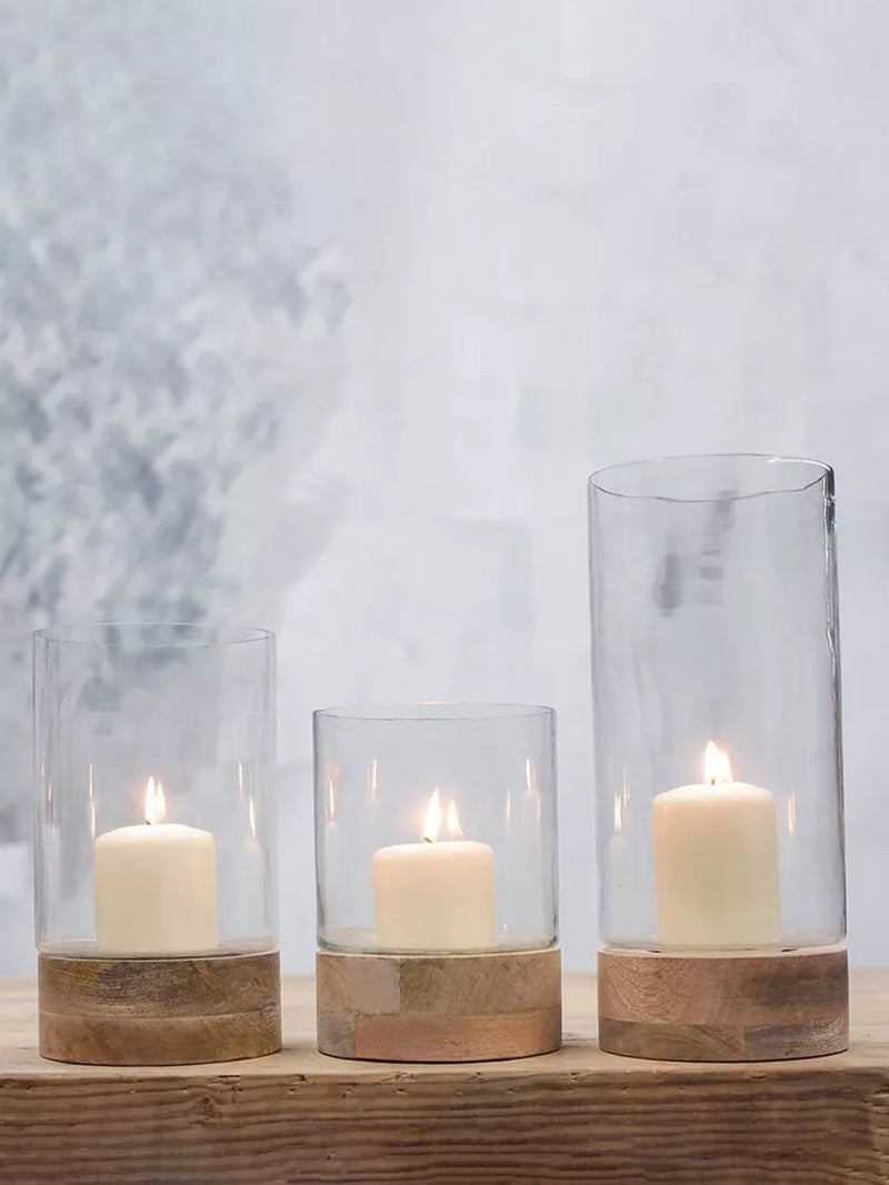 nkuku Idha mango wood hurricane lantern medium, UK version