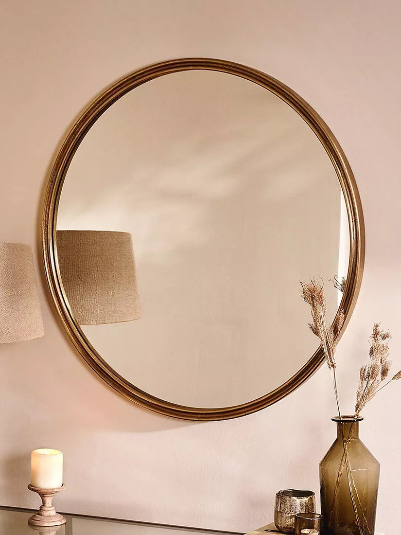 Nkuku round wall mirror antique brass 88cm - British product