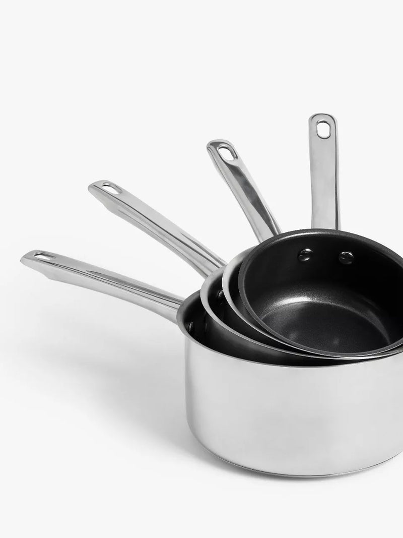 John Lewis 5-piece stainless steel pan set - British product