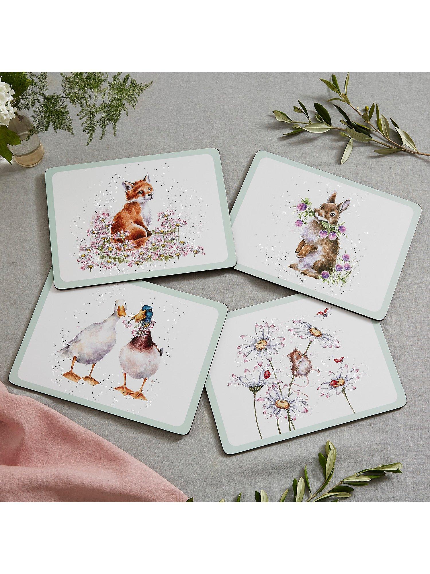 Wrendale Designs animal placemats set of 4 cork-backed, imported from the UK