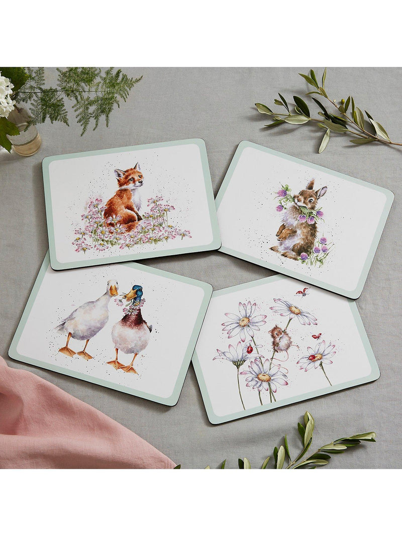 Wrendale Designs animal placemats set of 4 cork-backed, imported from the UK