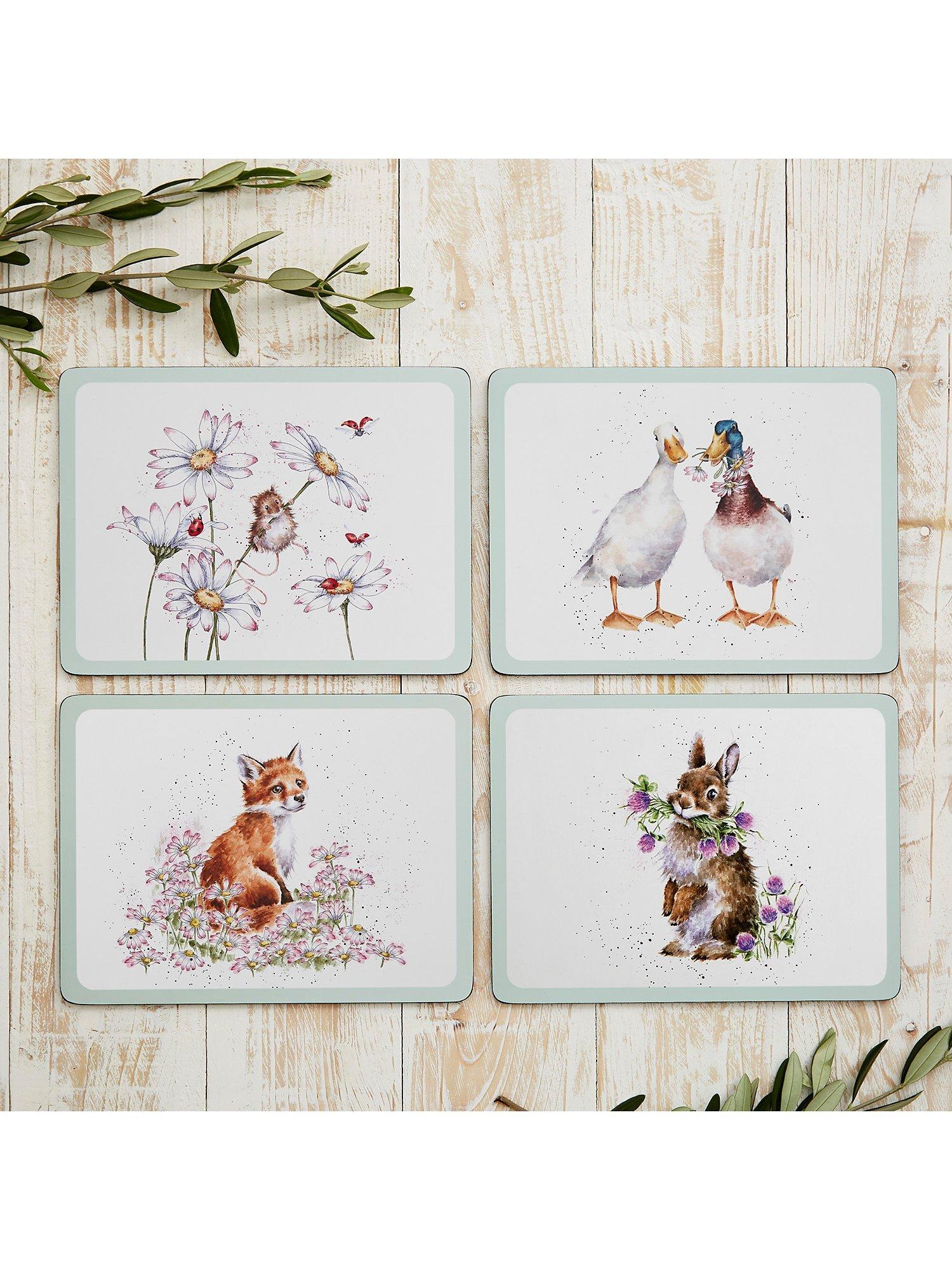 Wrendale Designs animal placemats set of 4 cork-backed, imported from the UK