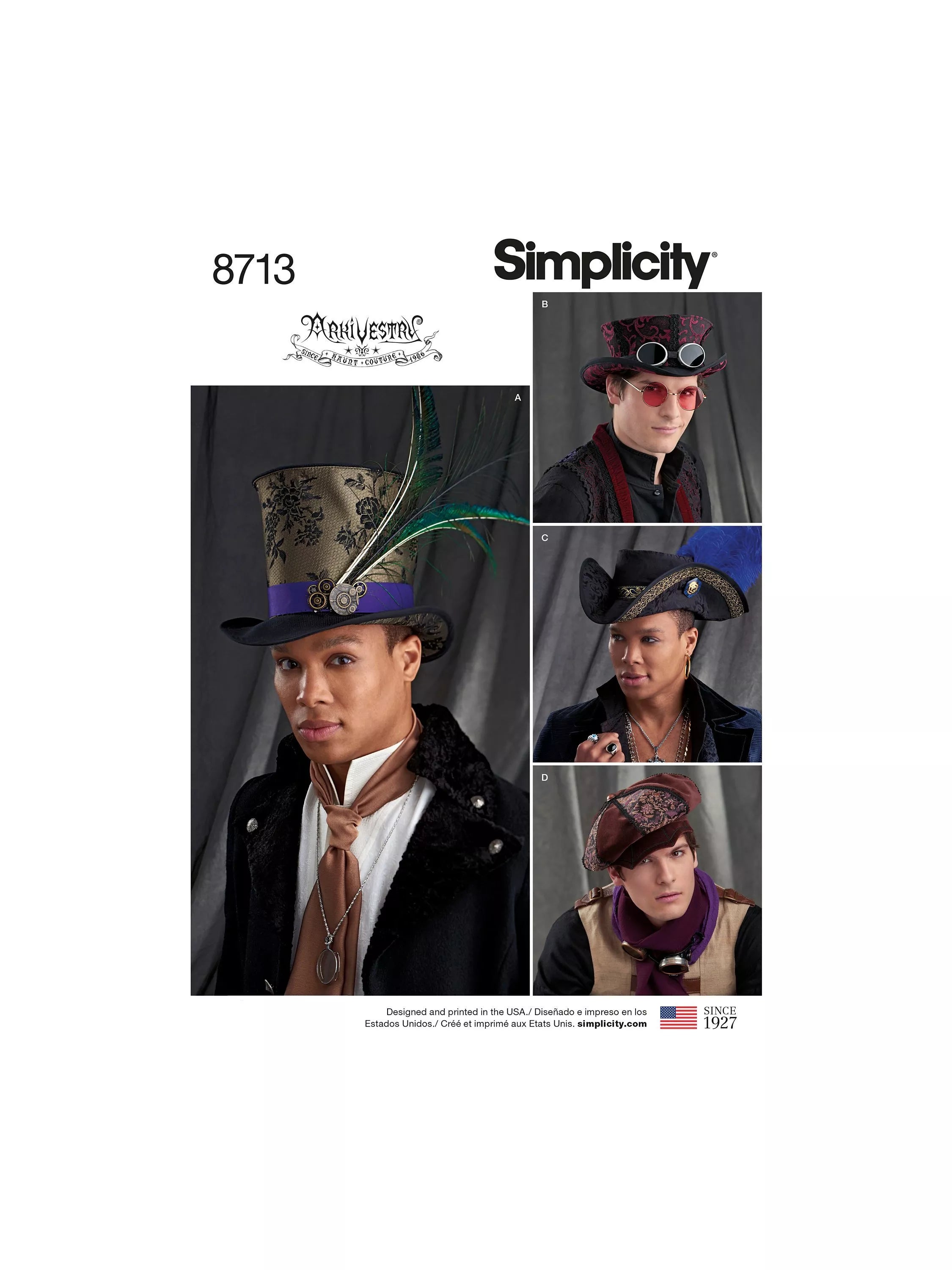 Simplicity costume hats sewing pattern S8713 multi-size, imported from the UK
