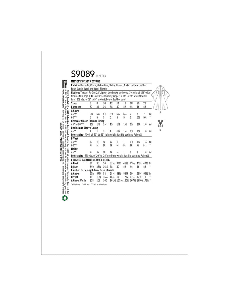 Simplicity S9089 نمط خياطة أزياء خيالية، الإصدار البريطاني