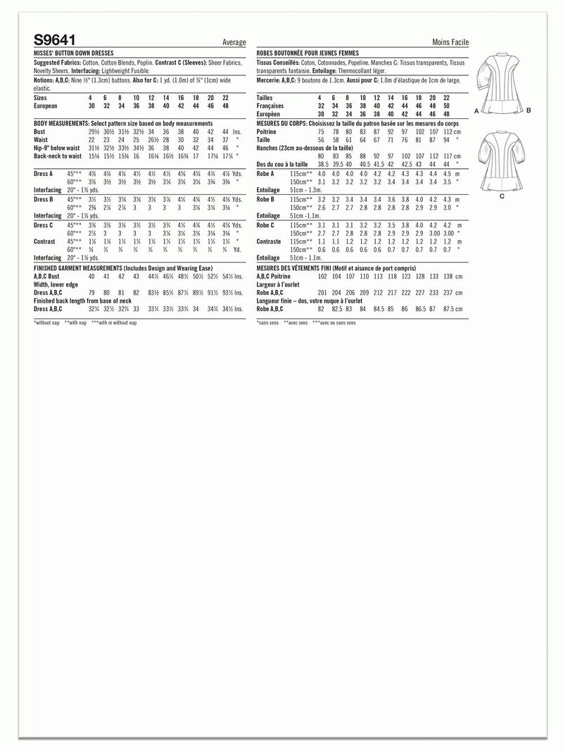 Simplicity misses button down dress sewing pattern S9641 (British brand)