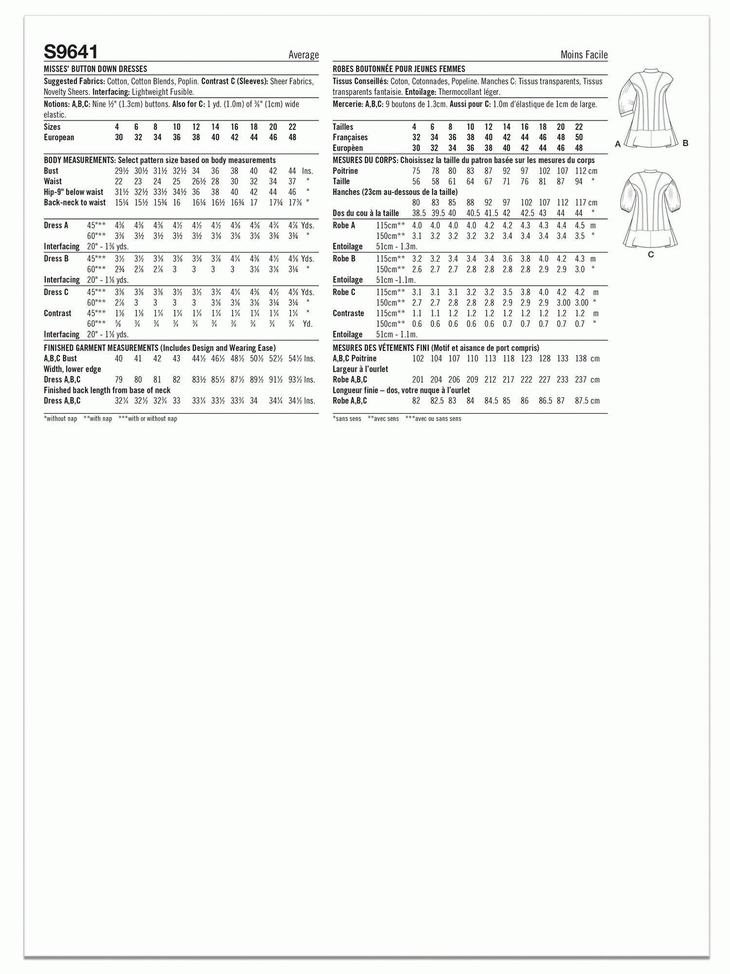 Simplicity misses button down dress sewing pattern S9641 (British brand)
