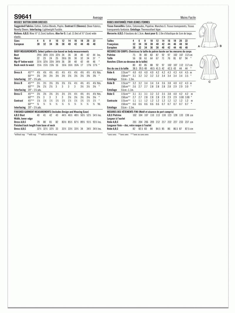 Simplicity misses button down dress sewing pattern S9641 (British brand)