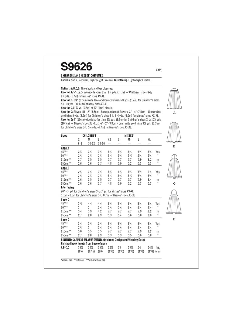Simplicity S9626 costume sewing pattern - British product