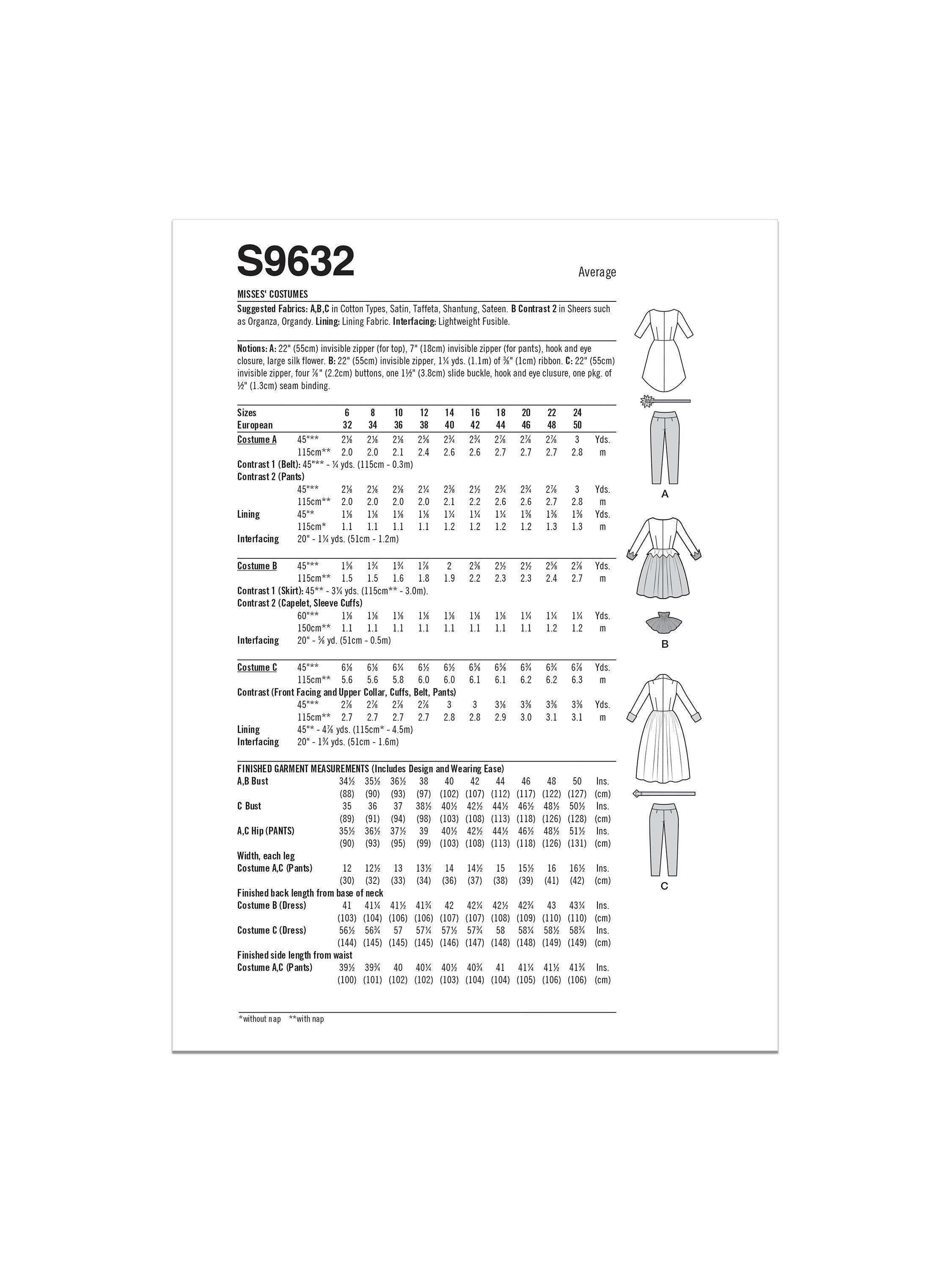 Simplicity Halloween costume sewing pattern S9632 - British product