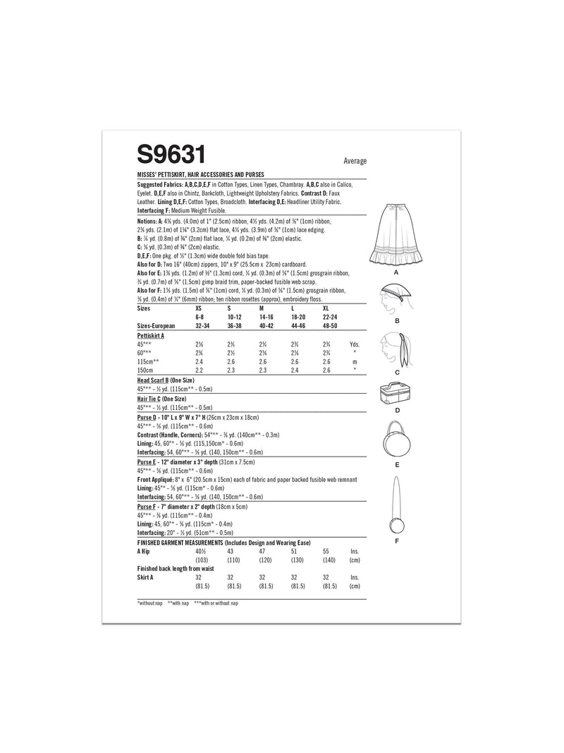 Simplicity sewing pattern pettiskirt and accessories - British product