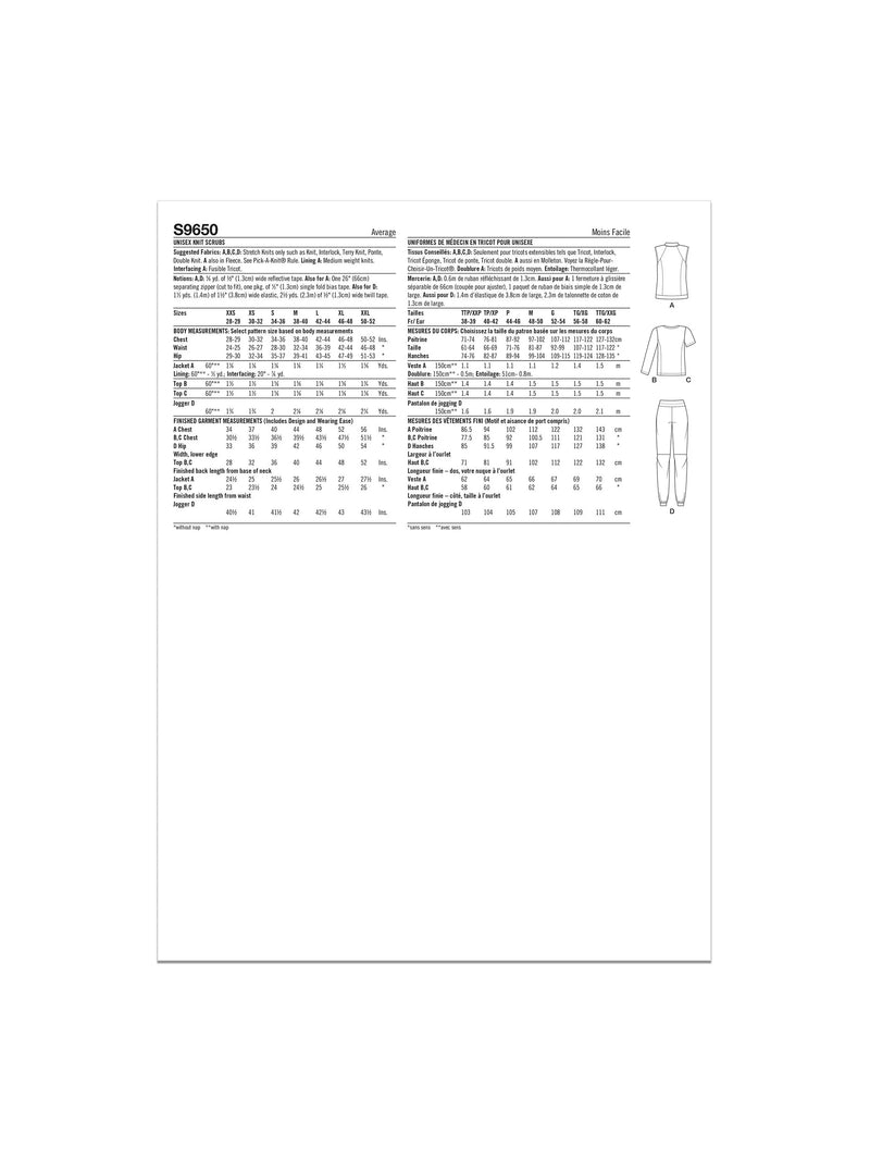 Simplicity S9650A knit scrubs sewing pattern, UK version