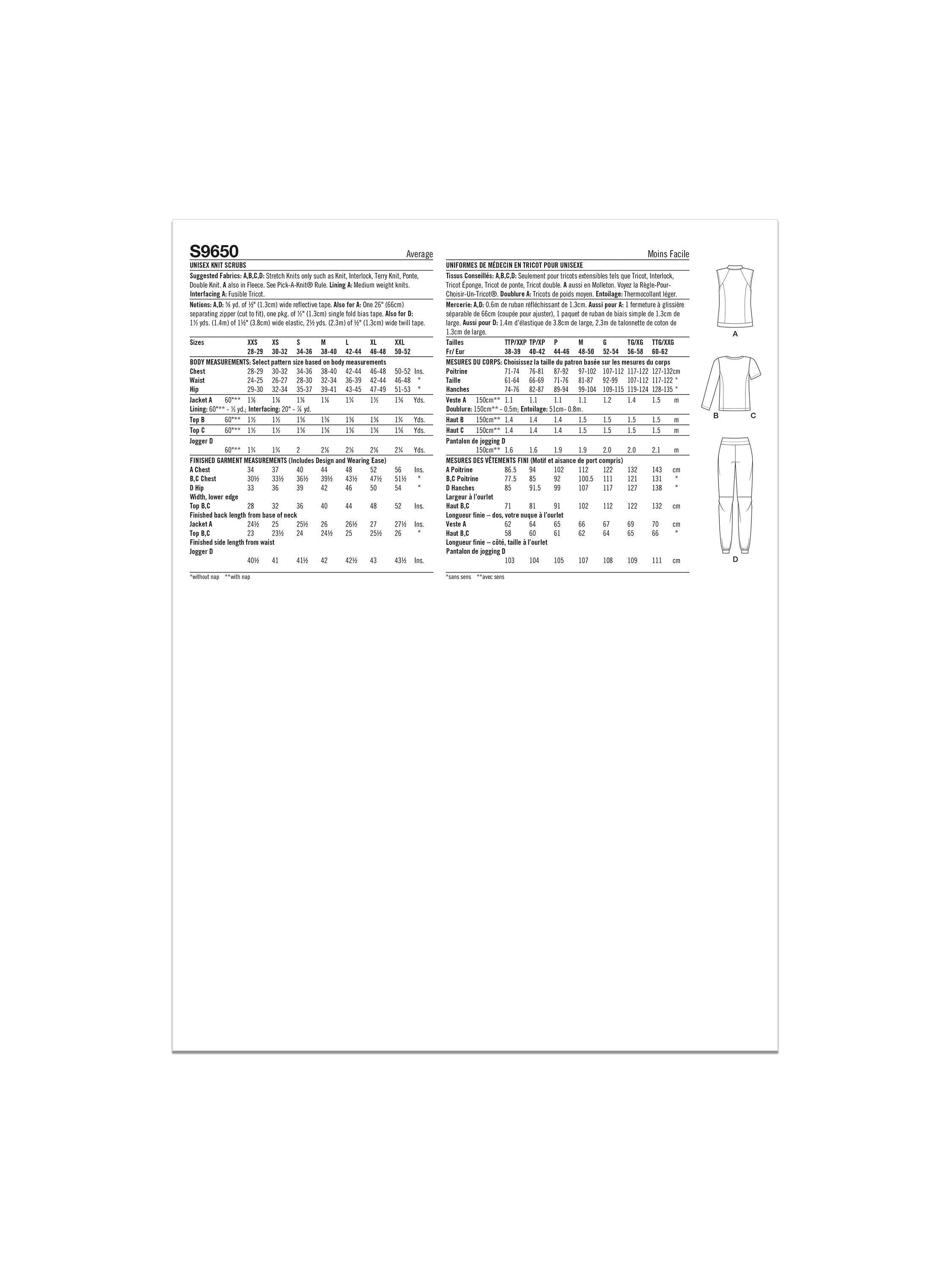 Simplicity S9650A knit scrubs sewing pattern, UK version