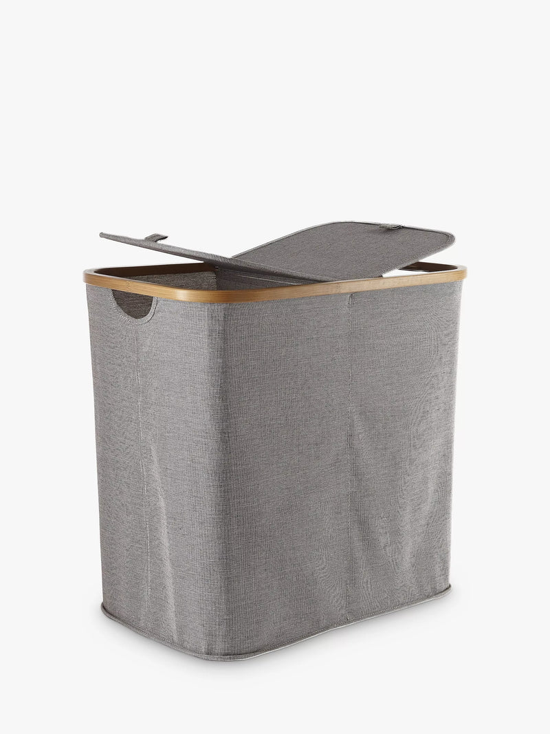 John Lewis bamboo rim double laundry hamper grey, UK version