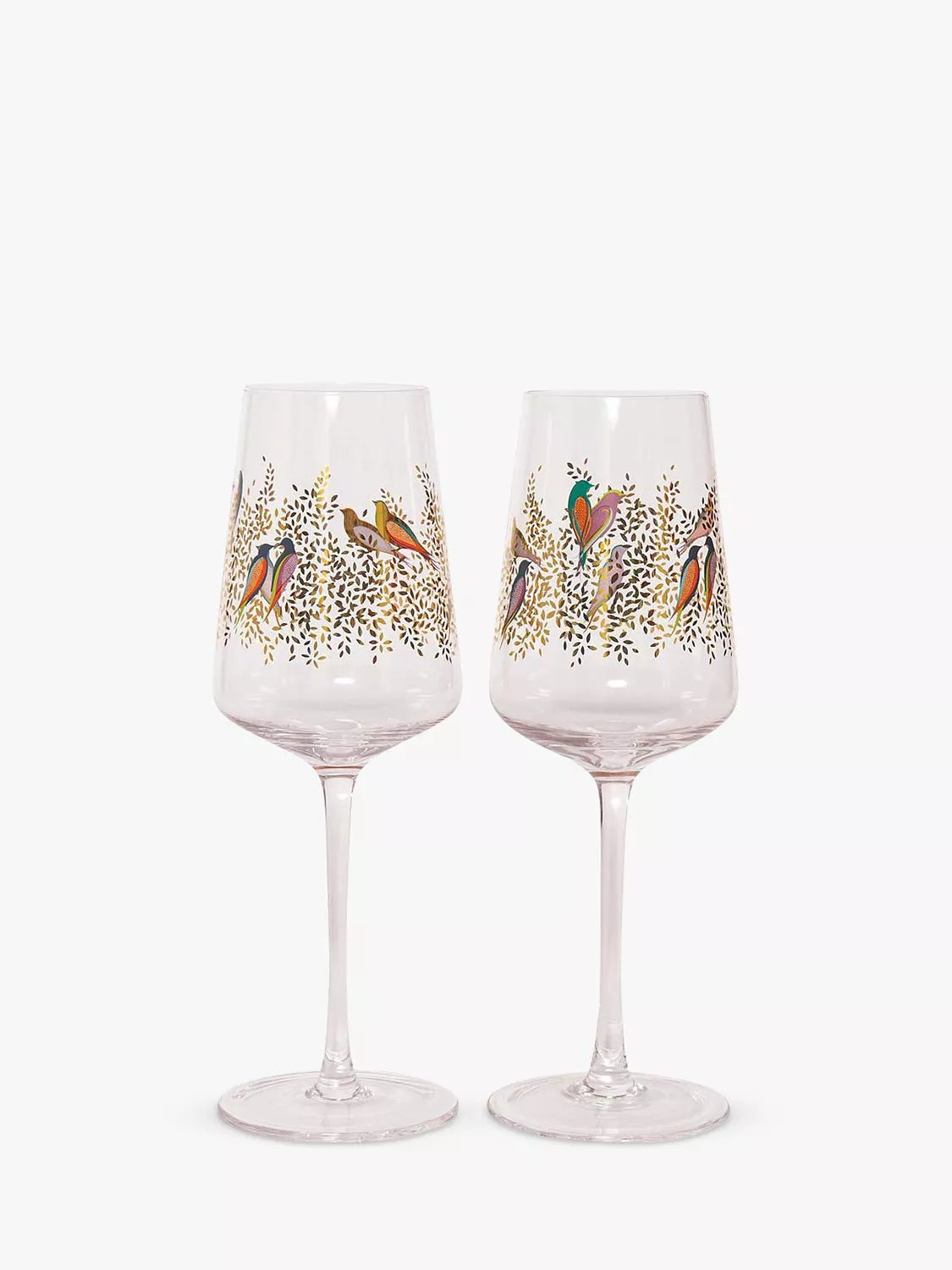 Sara Miller Birds wine glasses Clear/Multi set of two 440ml (British brand)