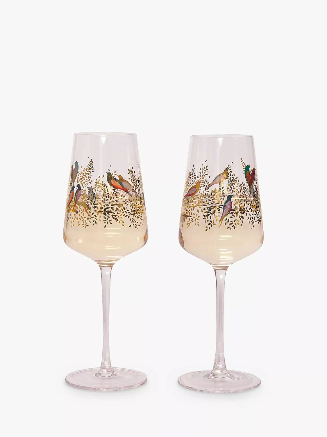 Sara Miller Birds wine glasses Clear/Multi set of two 440ml (British brand)