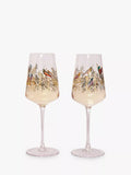 Sara Miller Birds wine glasses Clear/Multi set of two 440ml (British brand)