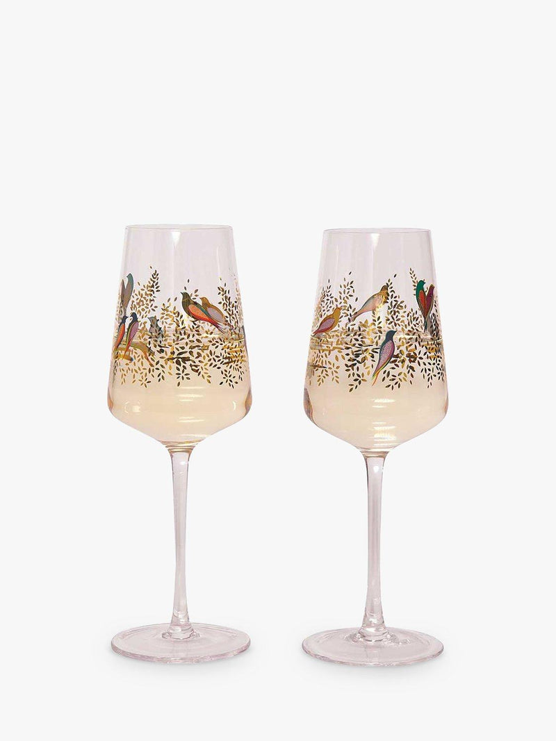 Sara Miller Birds wine glasses Clear/Multi set of two 440ml (British brand)