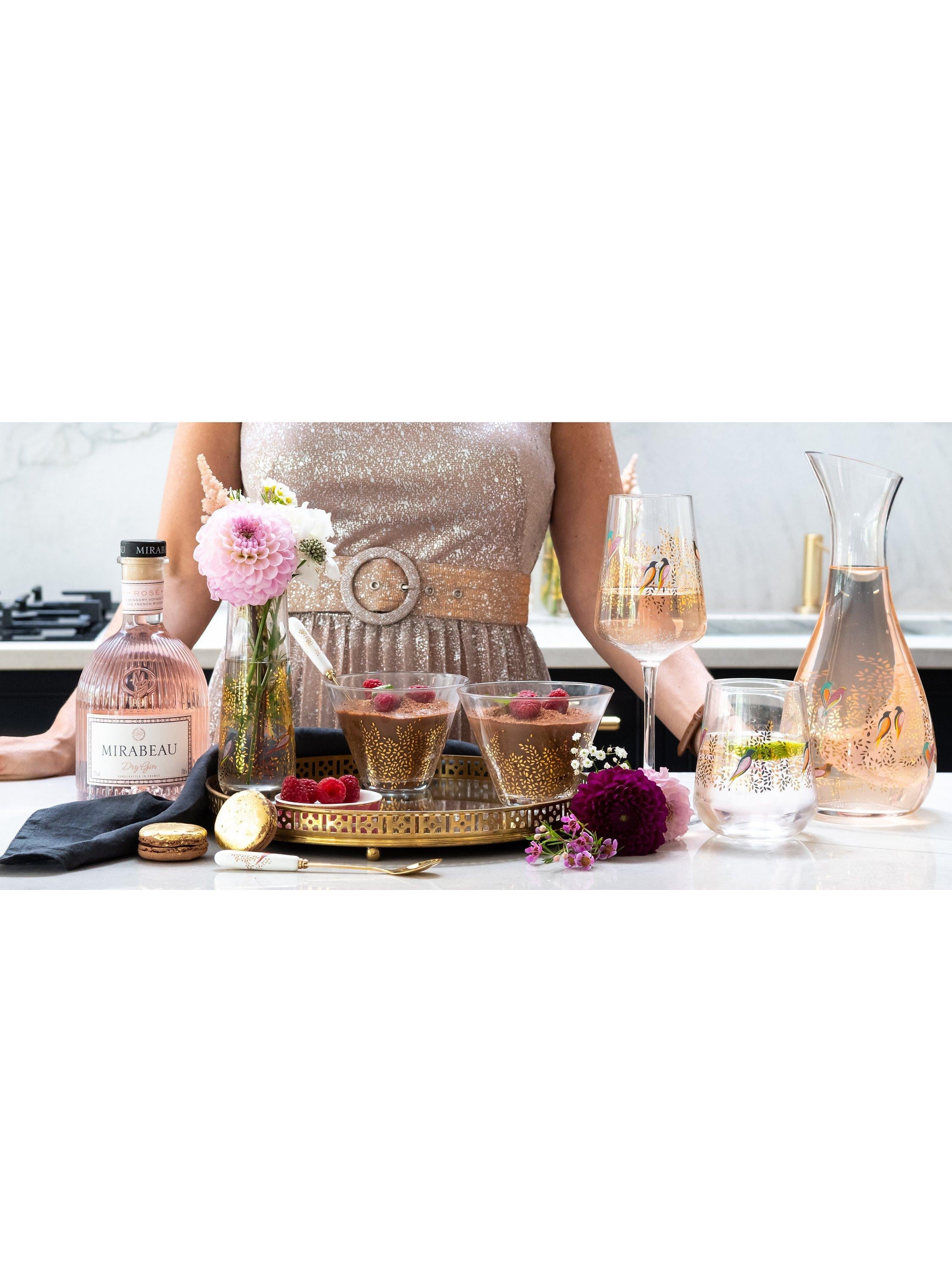 Sara Miller Birds wine glasses Clear/Multi set of two 440ml (British brand)