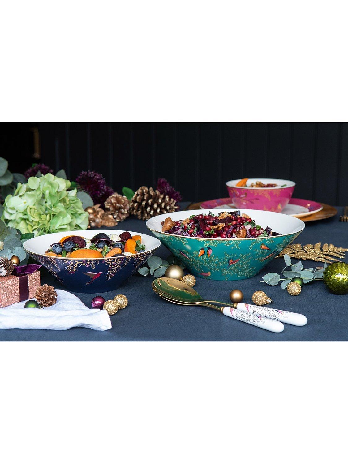 Sara Miller fine china birds salad bowl in green, 25cm (British brand)