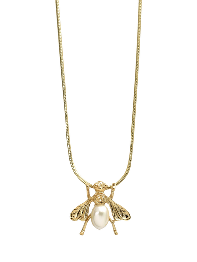 John Lewis Eclectica Pre-Loved Faux Pearl Bee Pendant Necklace, Gold, 44cm and 9cm Extension Chain- Buy online at McGrocer