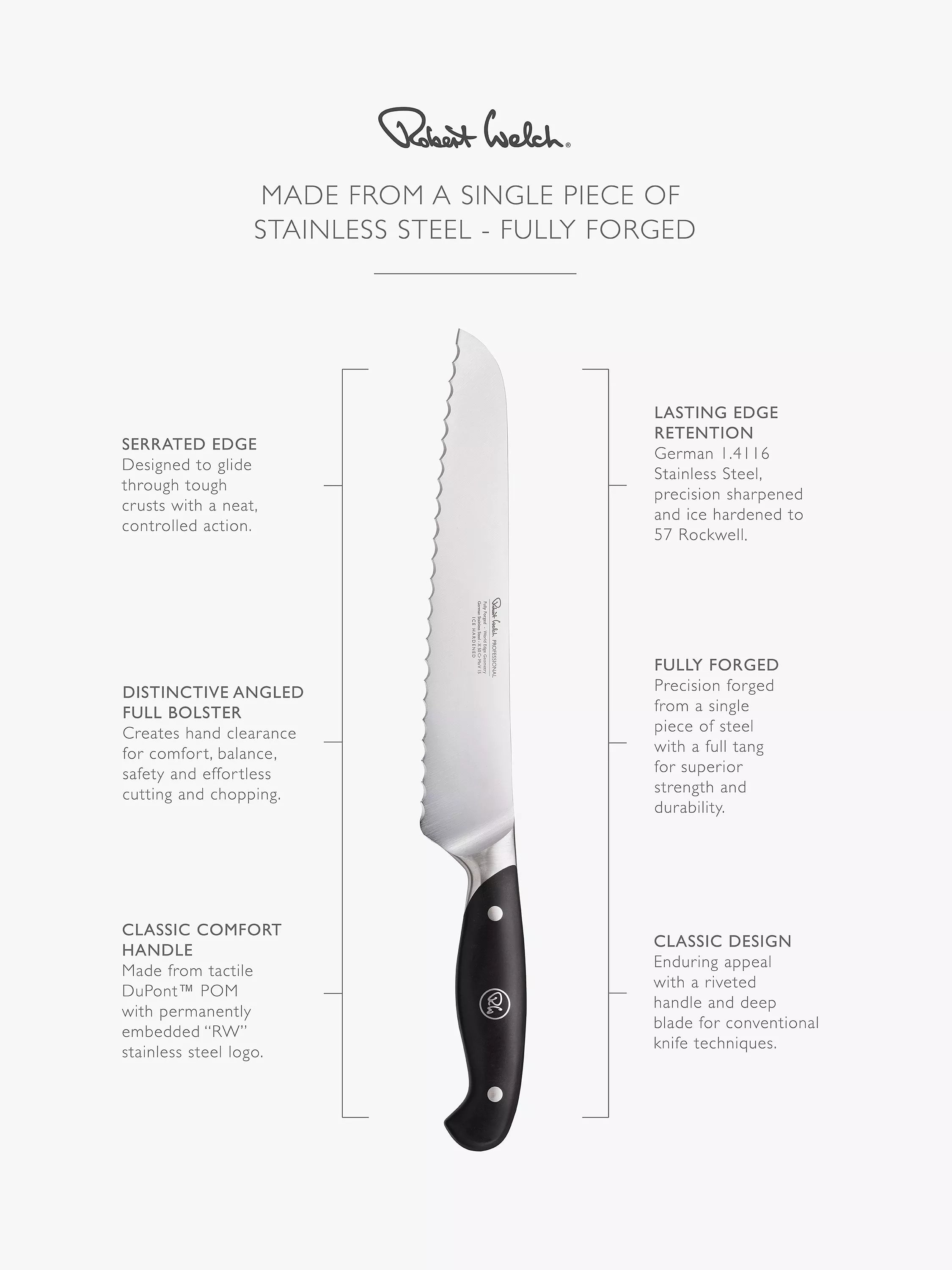 Robert Welch Professional bread knife 22cm, imported from the UK