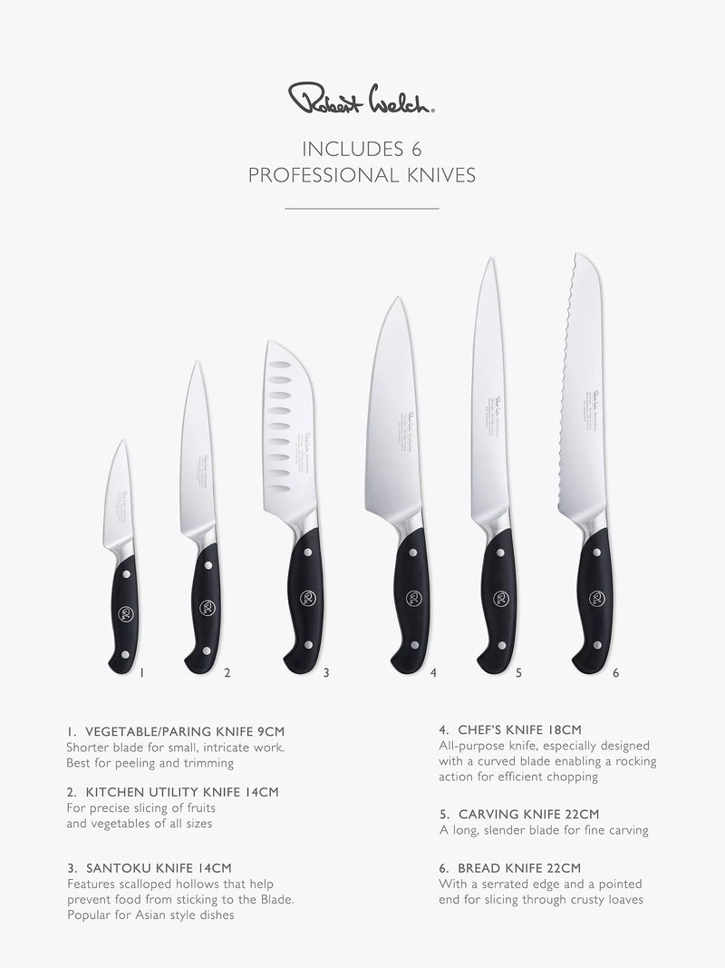 Robert Welch knife block with 6 professional knives, UK version