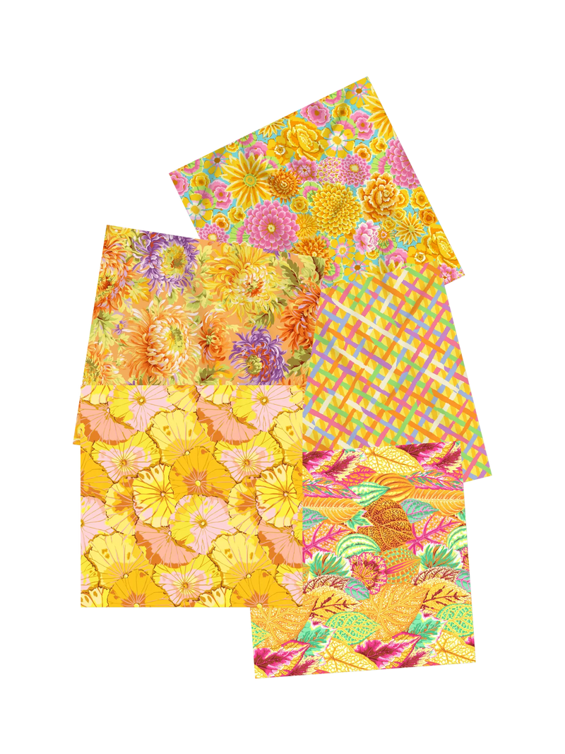 FreeSpirit fat quarter fabrics sunny yellow pack of 5 (British brand)
