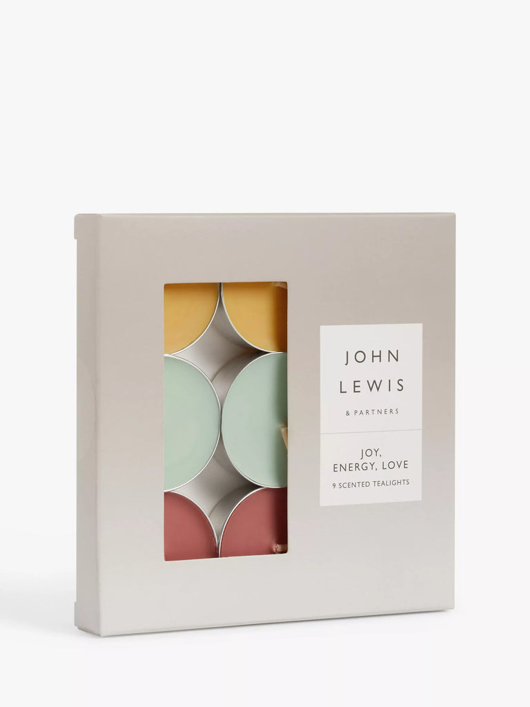 John Lewis Sentiments Joy, Energy & Love Scented Tealights, Pack of 9