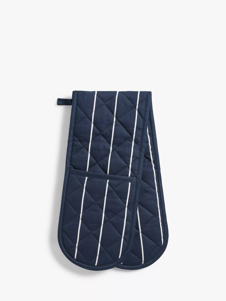 John Lewis Classic Butcher Stripe Double Oven Glove, Navy