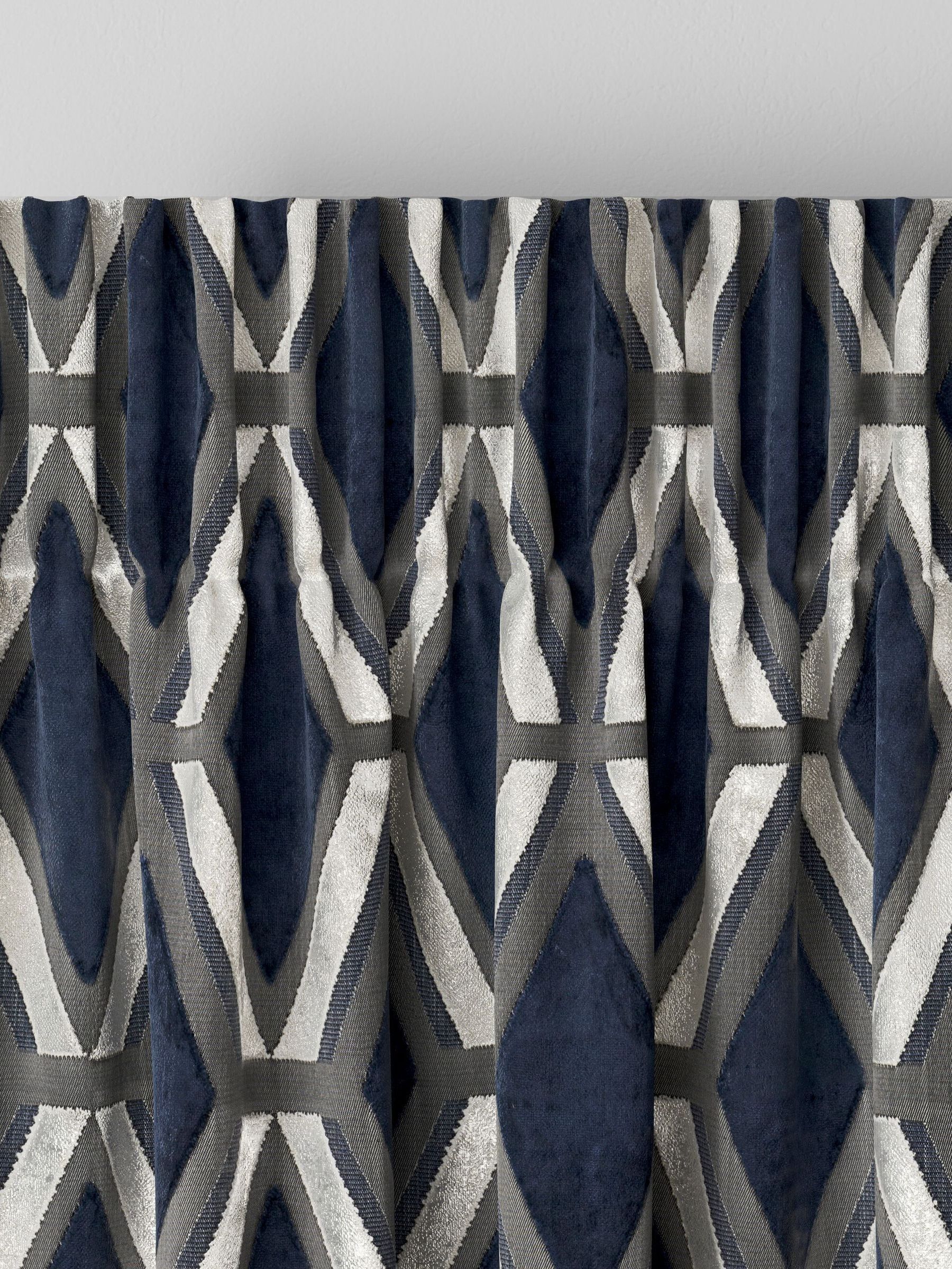 Navy blue geometric velvet curtains made to measure (British brand)