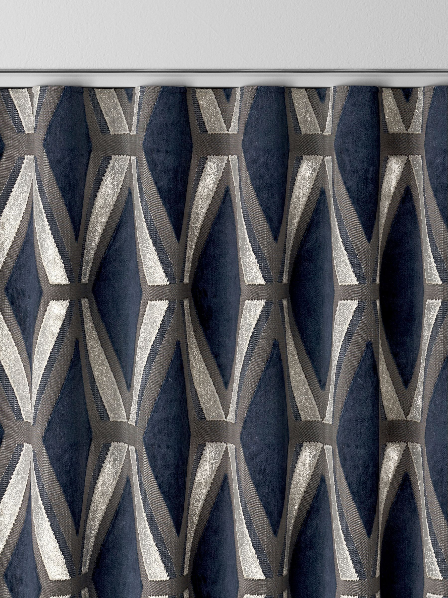 Navy blue geometric velvet curtains made to measure (British brand)