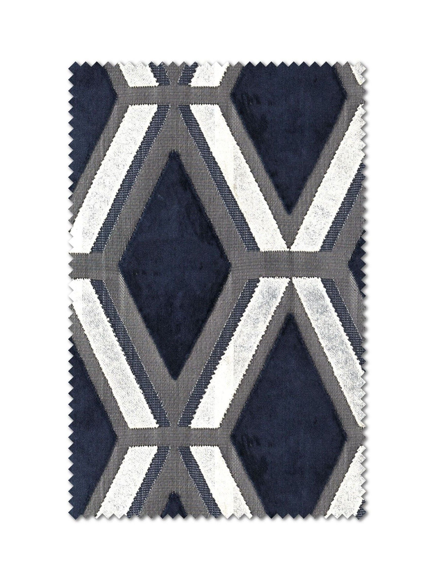 Navy blue geometric velvet curtains made to measure (British brand)