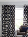 Navy blue geometric velvet curtains made to measure (British brand)