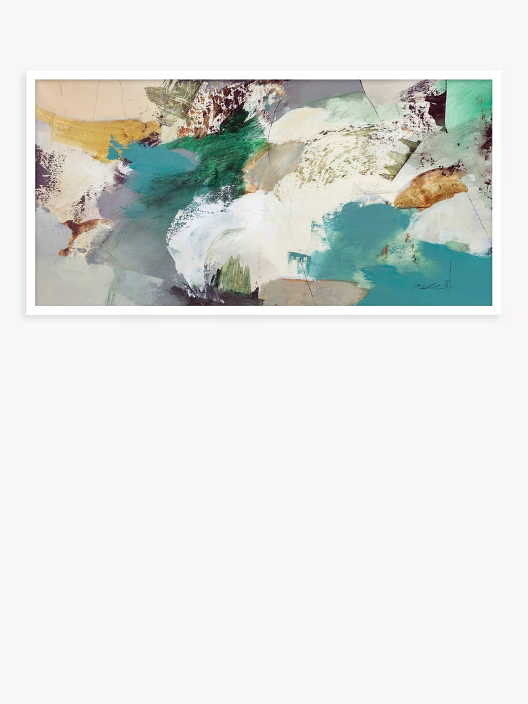 John Lewis Natasha Barnes 'Evergreen' Abstract Framed Print, 63.5 x 123.5cm, Green/Multi