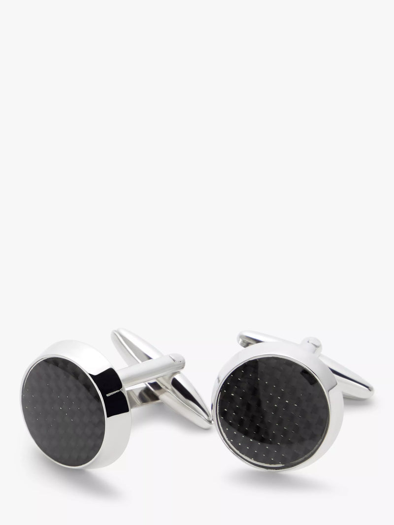 John Lewis grey carbon fibre round cufflinks (British brand)