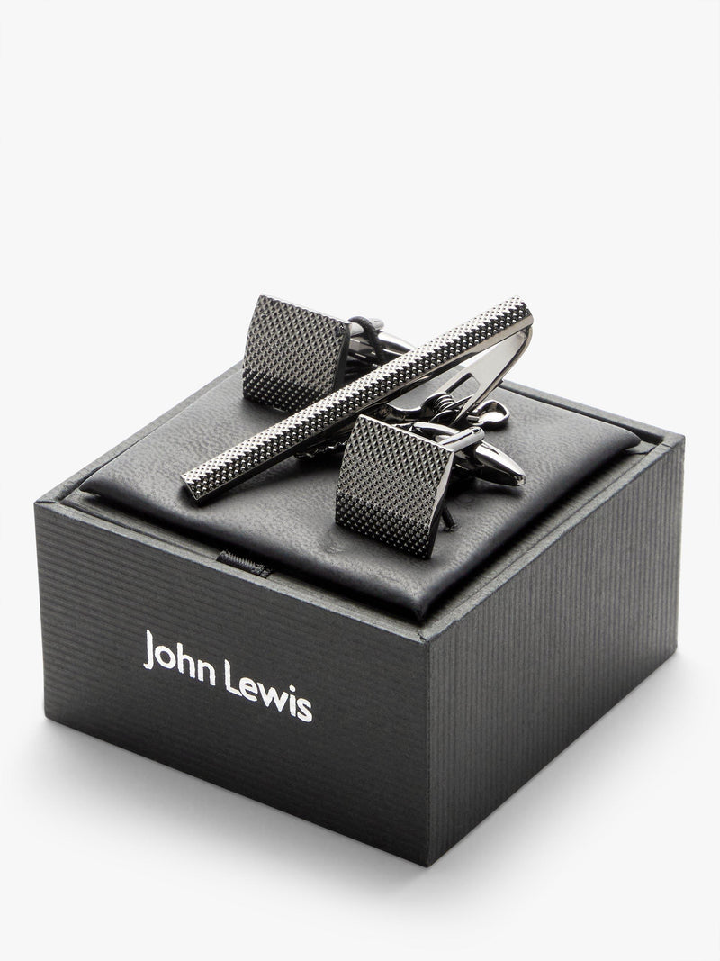 John Lewis Manschettenknöpfe und Krawattennadel-Geschenkset Anthrazit, importiert aus dem Vereinigten Königreich